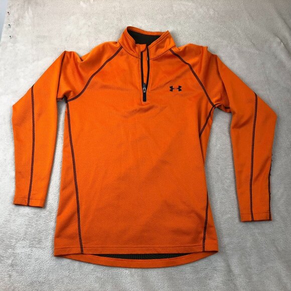 Under Armour Men Sweater Medium Orange ColdGear Fitted 1/4 Zip Pullover Athletic - Picture 11 of 12